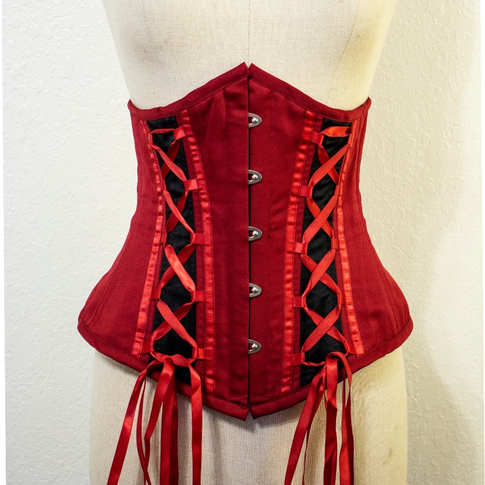 Red Faux Side Laced Steel Boned Underbust Corset